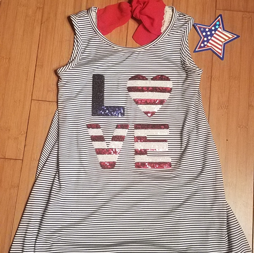 btween blue white stripe red dress sz 7 NWT